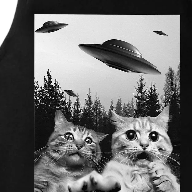 Funny Cat Selfie with UFOs Ladies Tri-Blend Wicking Tank