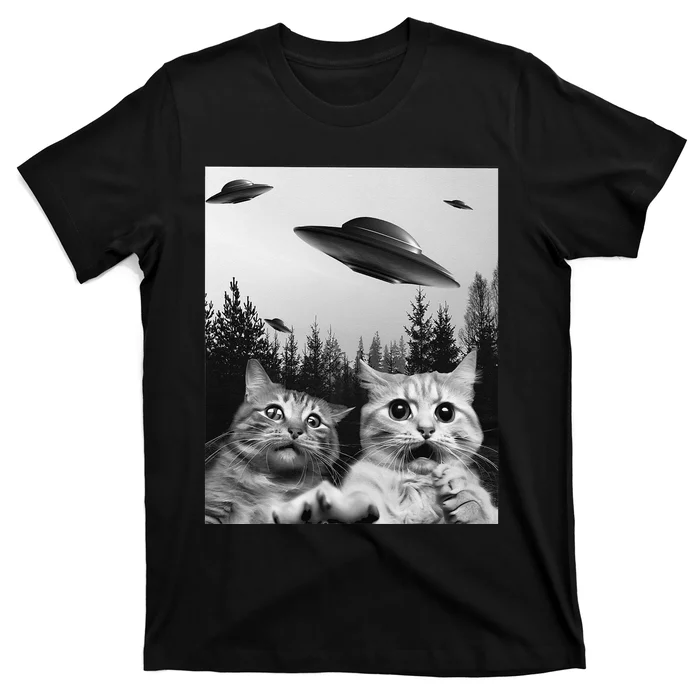 Funny Cat Selfie with UFOs T-Shirt