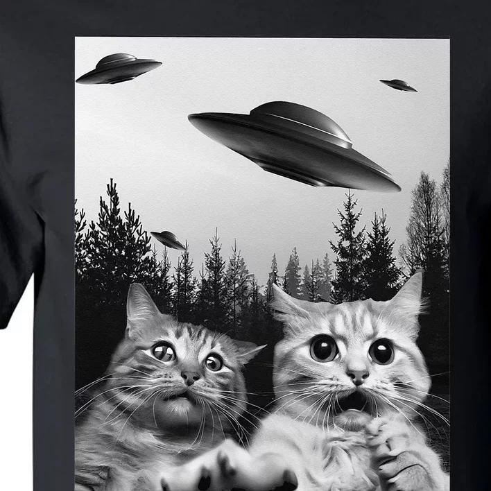 Funny Cat Selfie with UFOs Tall T-Shirt