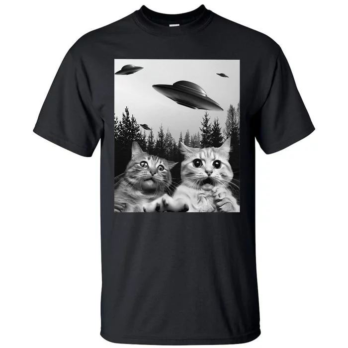 Funny Cat Selfie with UFOs Tall T-Shirt