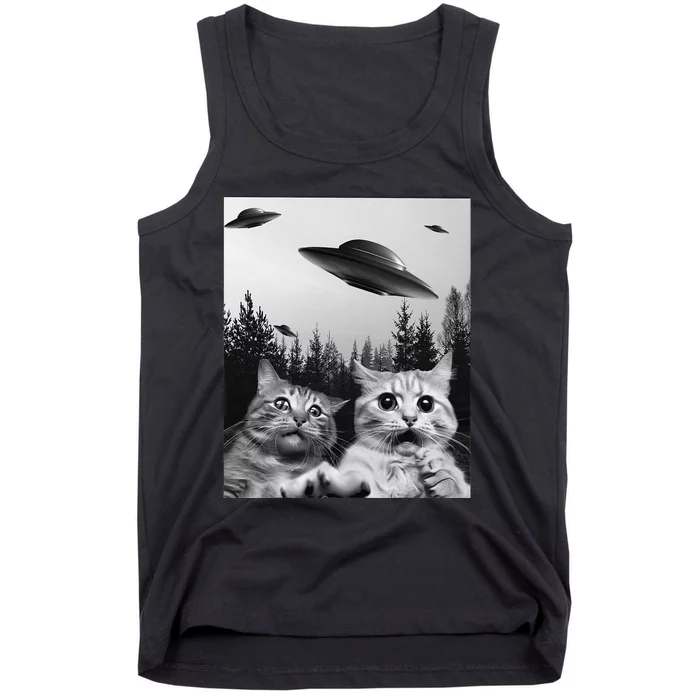 Funny Cat Selfie with UFOs Tank Top