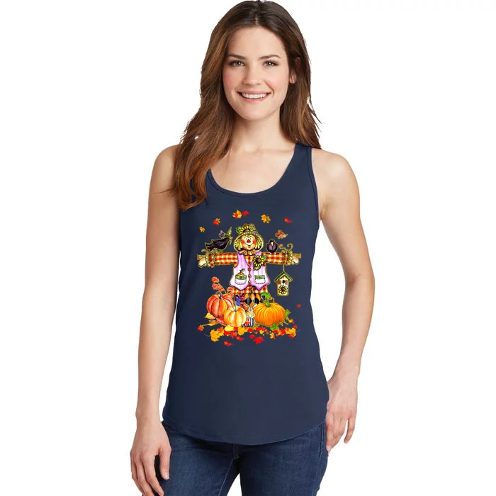 Funny Cute Scarecrow Autumn Hello Fall Pumpkin Thanksgiving Halloween Ladies Essential Tank