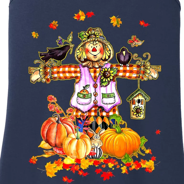 Funny Cute Scarecrow Autumn Hello Fall Pumpkin Thanksgiving Halloween Ladies Essential Tank