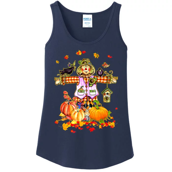 Funny Cute Scarecrow Autumn Hello Fall Pumpkin Thanksgiving Halloween Ladies Essential Tank