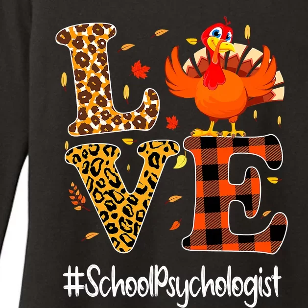 Funny Cute School Psychologist Love Thanksgiving Leopard Turkey Autumn Womens CVC Long Sleeve Shirt