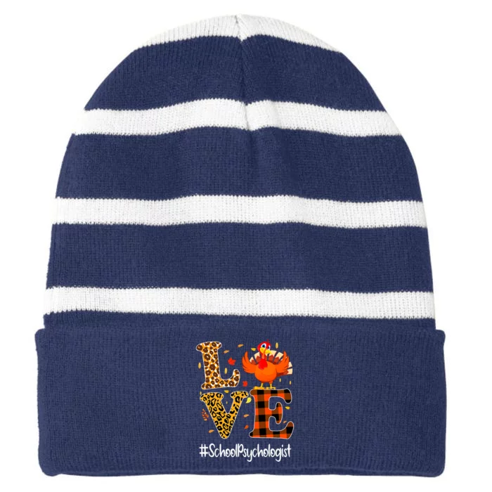 Funny Cute School Psychologist Love Thanksgiving Leopard Turkey Autumn Striped Beanie with Solid Band