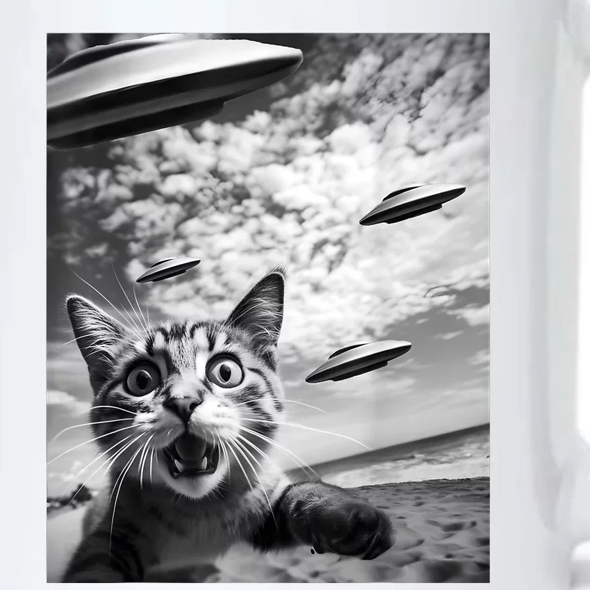 Funny Cat Selfie With Alien Ufos Black Color Changing Mug