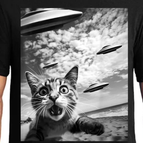 Funny Cat Selfie With Alien Ufos Pajama Set