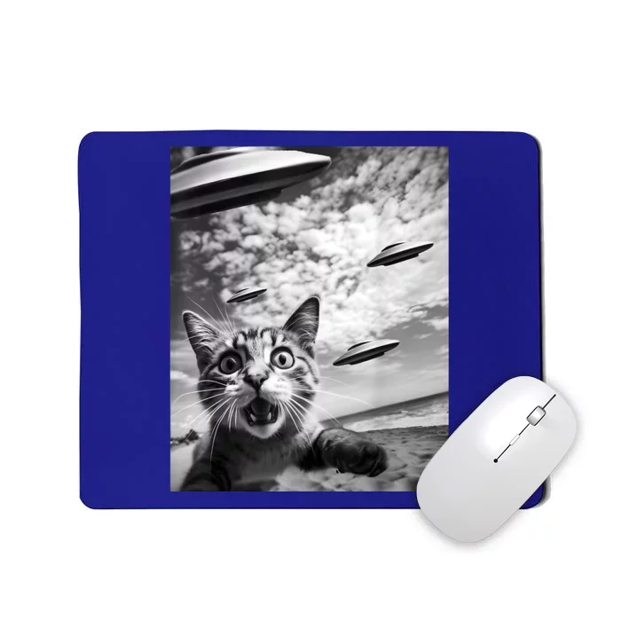 Funny Cat Selfie With Alien Ufos Mousepad