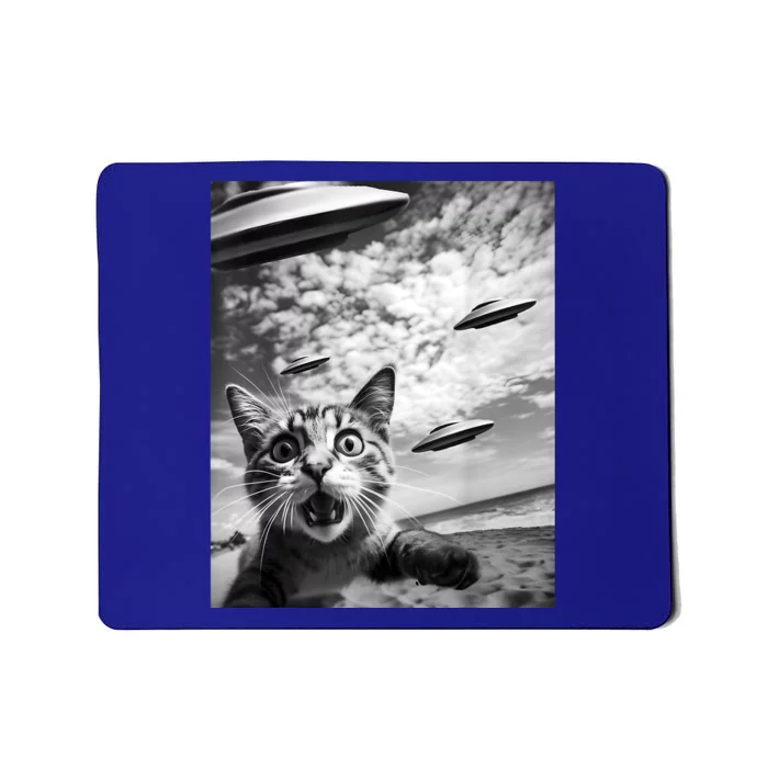 Funny Cat Selfie With Alien Ufos Mousepad