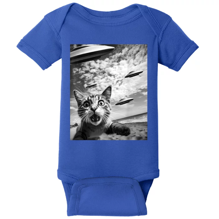 Funny Cat Selfie With Alien Ufos Baby Bodysuit