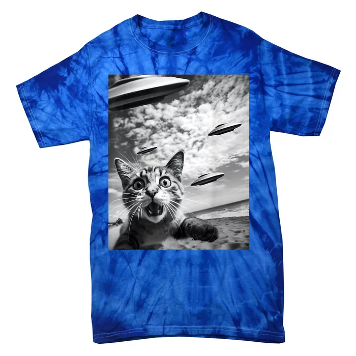 Funny Cat Selfie With Alien Ufos Tie-Dye T-Shirt