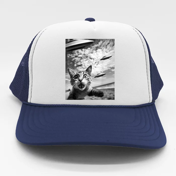 Funny Cat Selfie With Alien Ufos Trucker Hat