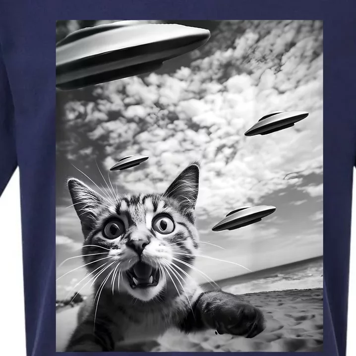 Funny Cat Selfie With Alien Ufos Sueded Cloud Jersey T-Shirt