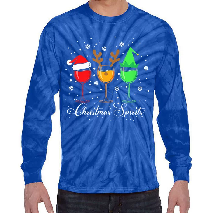 Funny Christmas Spirits Glasses Of Wine Xmas Holidays Party Tie-Dye Long Sleeve Shirt