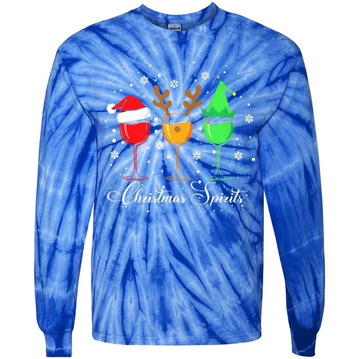 Funny Christmas Spirits Glasses Of Wine Xmas Holidays Party Tie-Dye Long Sleeve Shirt