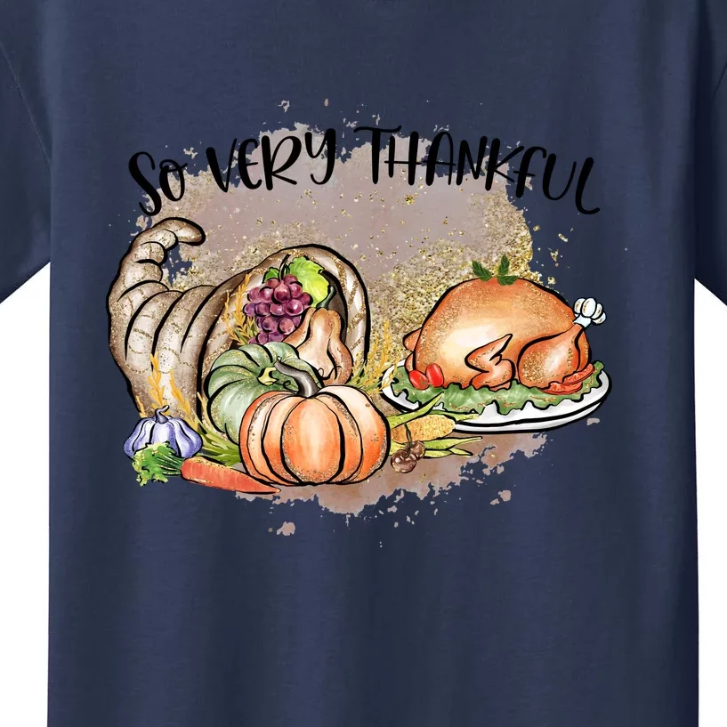 Funny Cute So Very Thankful Thanksgiving Turkey Gift Kids T-Shirt