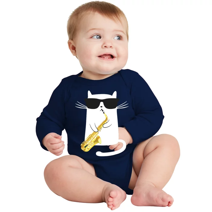 Funny Cat Shirts Saxophone Music Gift Baby Long Sleeve Bodysuit