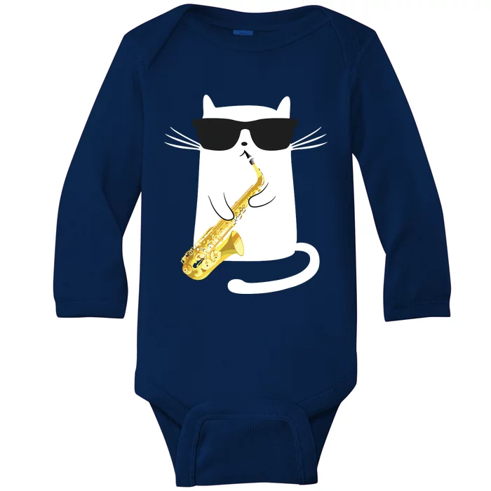 Funny Cat Shirts Saxophone Music Gift Baby Long Sleeve Bodysuit