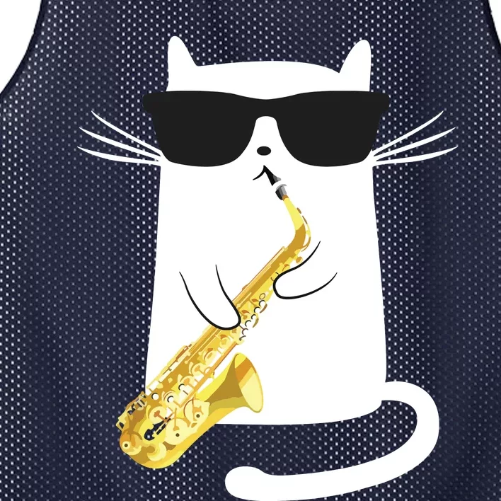 Funny Cat Shirts Saxophone Music Gift Mesh Reversible Basketball Jersey Tank