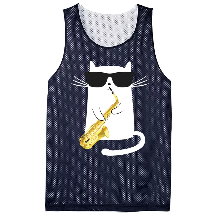 Funny Cat Shirts Saxophone Music Gift Mesh Reversible Basketball Jersey Tank