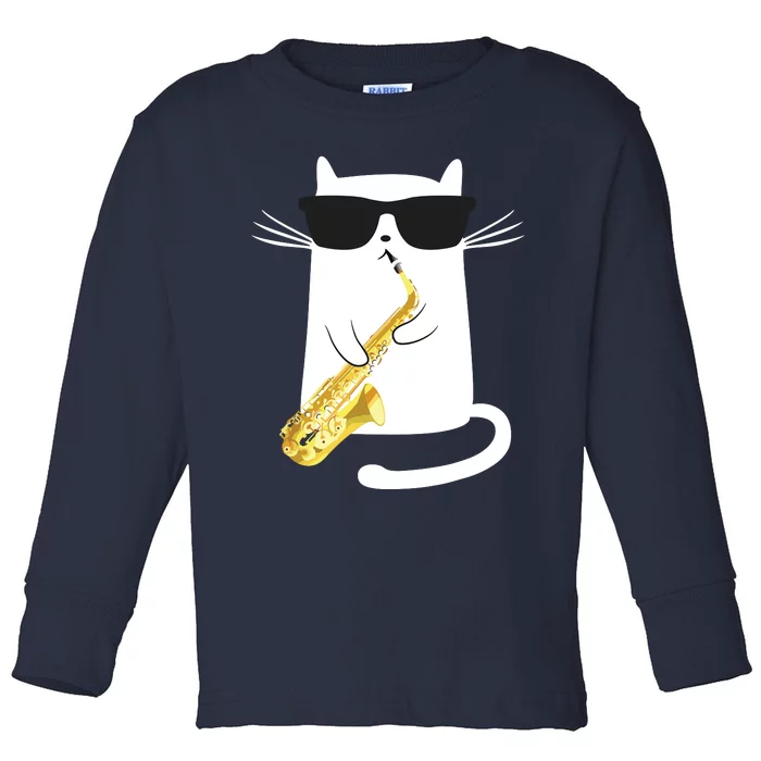 Funny Cat Shirts Saxophone Music Gift Toddler Long Sleeve Shirt