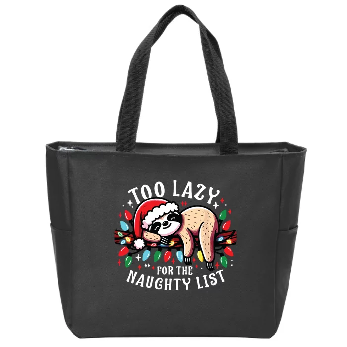 Funny Christmas Shirts For Women Naughty List Sloth Zip Tote Bag