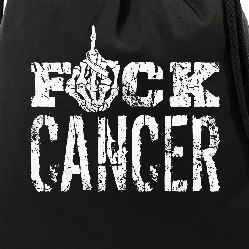 Fuck Cancer Skeleton Middle Breast Cancer Awareness Drawstring Bag