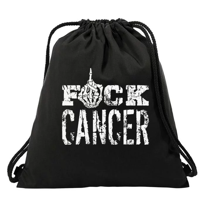 Fuck Cancer Skeleton Middle Breast Cancer Awareness Drawstring Bag