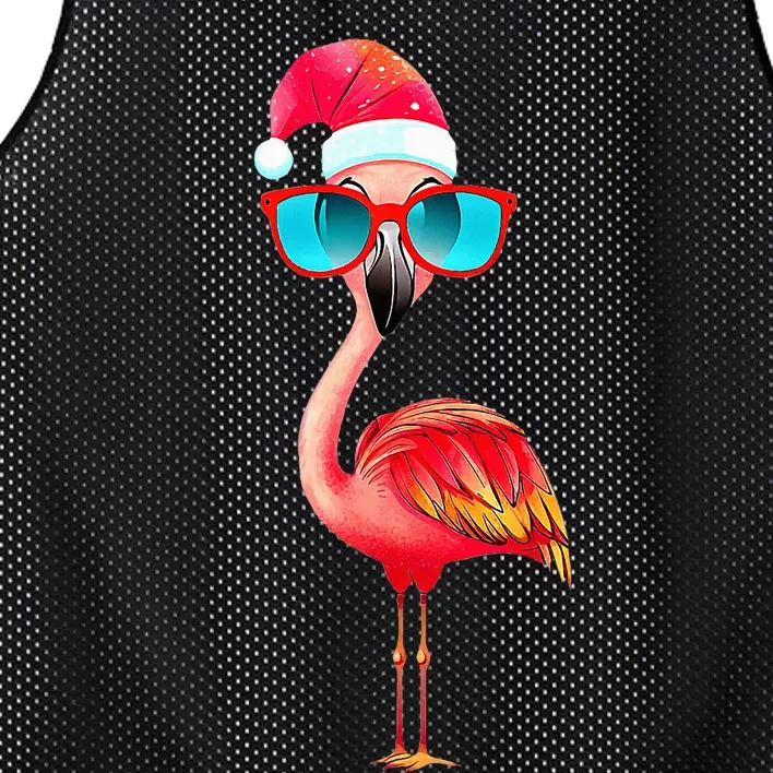 Flamingo Christmas Santa Hat Sunglasses Beach Party Mesh Reversible Basketball Jersey Tank