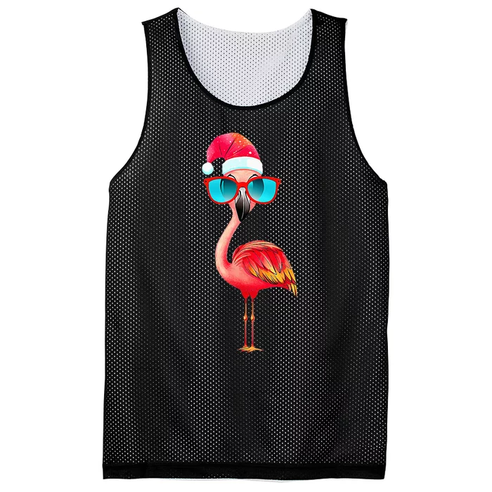 Flamingo Christmas Santa Hat Sunglasses Beach Party Mesh Reversible Basketball Jersey Tank