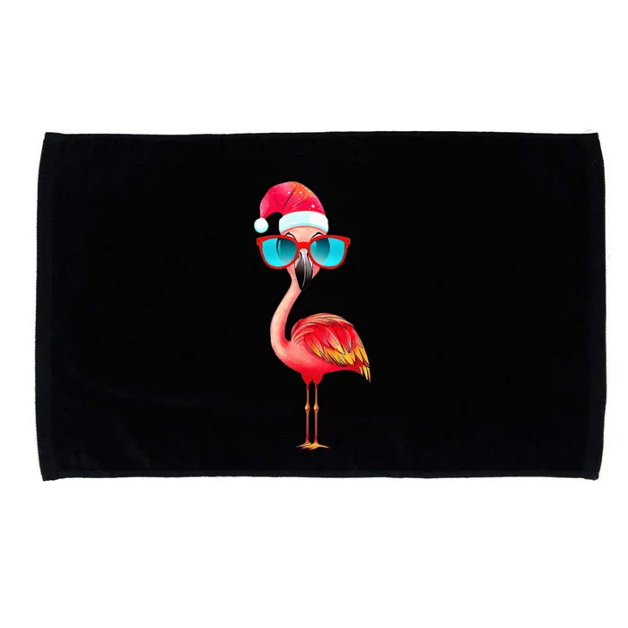 Flamingo Christmas Santa Hat Sunglasses Beach Party Microfiber Hand Towel