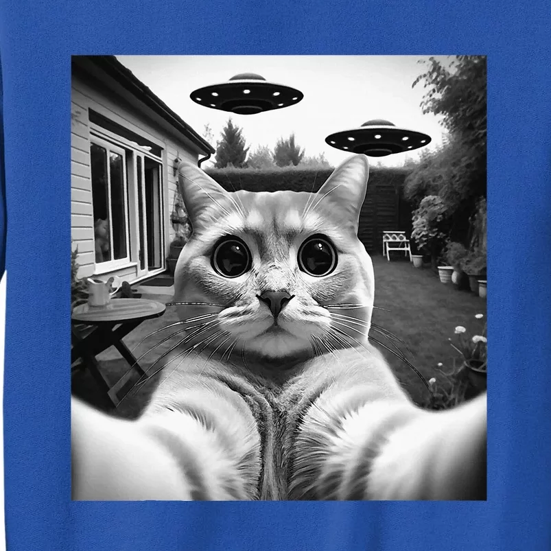 Funny Cat Selfie With Ufos Cat Mom Cat Dad Funny Cat Lover Tall Sweatshirt