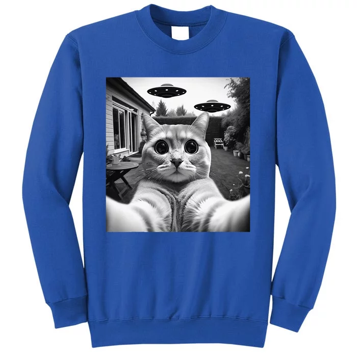 Funny Cat Selfie With Ufos Cat Mom Cat Dad Funny Cat Lover Tall Sweatshirt