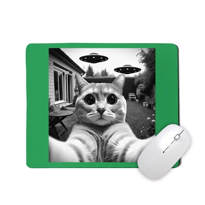 Funny Cat Selfie With Ufos Cat Mom Cat Dad Funny Cat Lover Mousepad