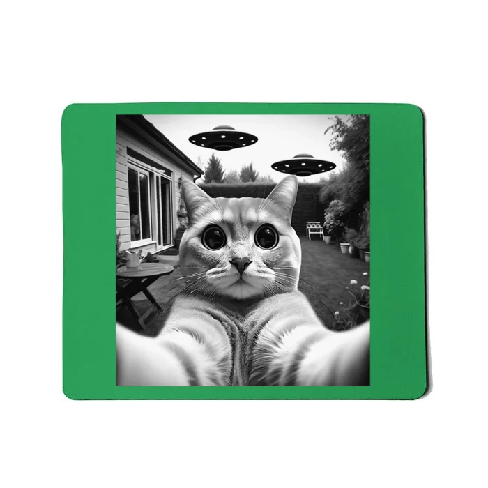 Funny Cat Selfie With Ufos Cat Mom Cat Dad Funny Cat Lover Mousepad