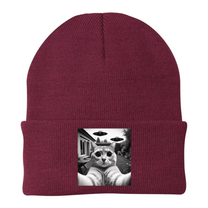 Funny Cat Selfie With Ufos Cat Mom Cat Dad Funny Cat Lover Knit Cap Winter Beanie