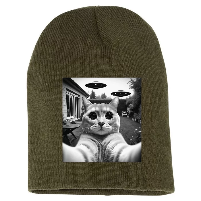 Funny Cat Selfie With Ufos Cat Mom Cat Dad Funny Cat Lover Short Acrylic Beanie