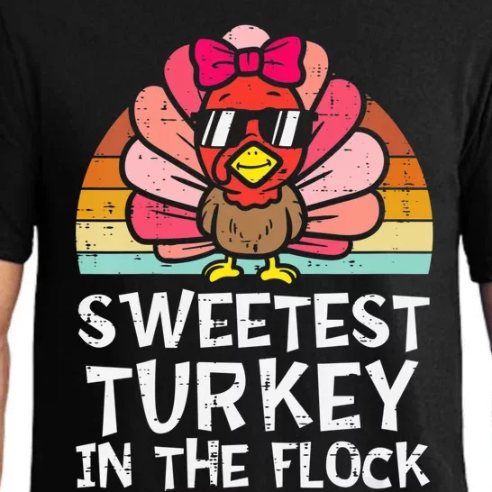 Funny Cute Sweetest Turkey In The Flock Toddler Girl Thanksgiving Pajama Set