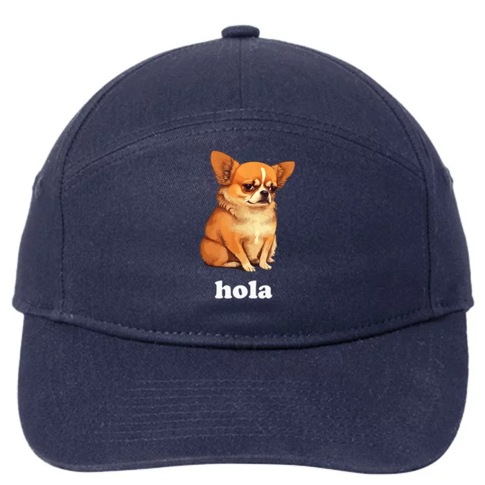 Funny Chihuahua speaks Spanish – Hi (Hola) 7-Panel Snapback Hat