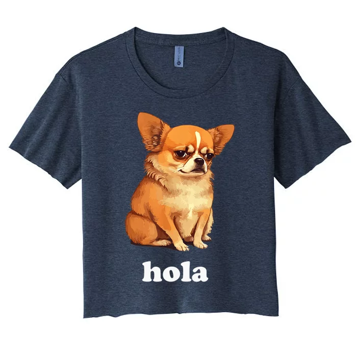 Funny Chihuahua speaks Spanish – Hi (Hola) Women's Crop Top Tee