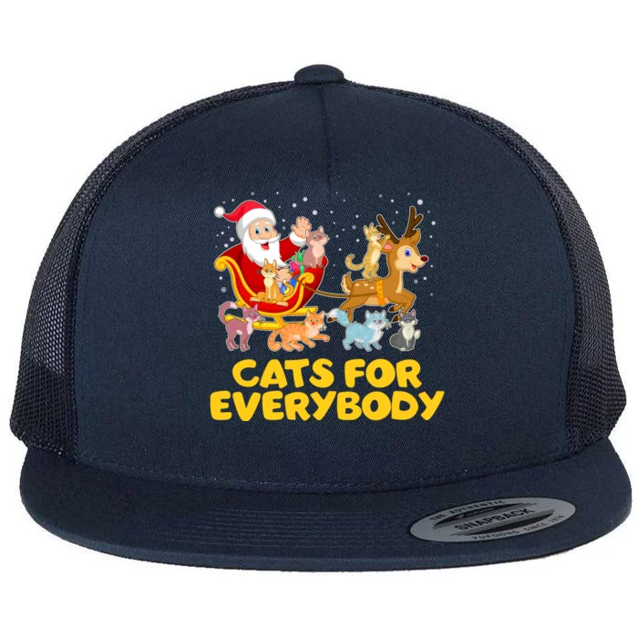 Funny Christmas Santa Claus Cats For Everybody Flat Bill Trucker Hat