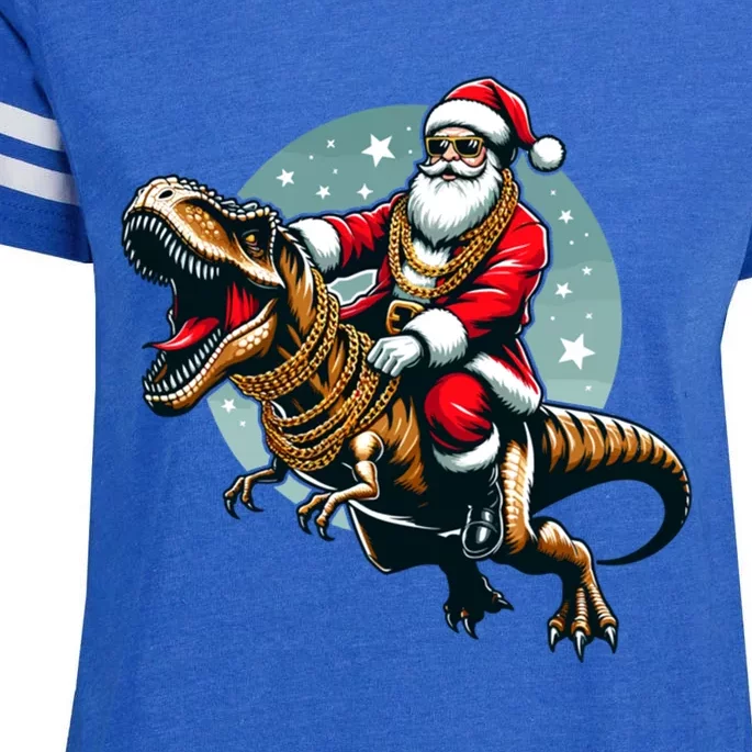 Funny Cartoon Santa Trex Dinosaur Christmas Cool Gift Enza Ladies Jersey Football T-Shirt