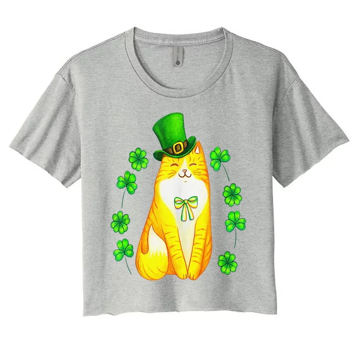 Funny Cat St Patrick's Day Green Saint Patty Womens Women's Crop Top Tee