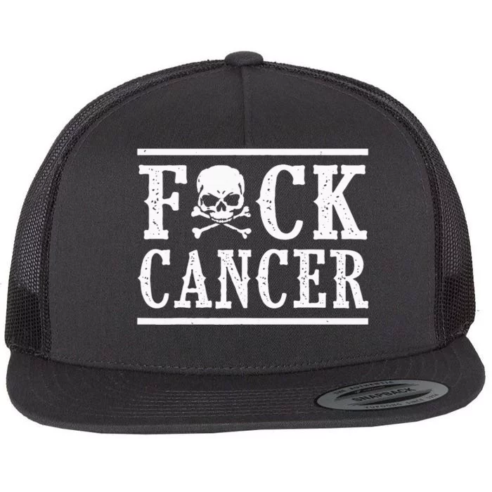 Fuck Cancer Skull And Crossbones Skeleton Breast Cancer Flat Bill Trucker Hat