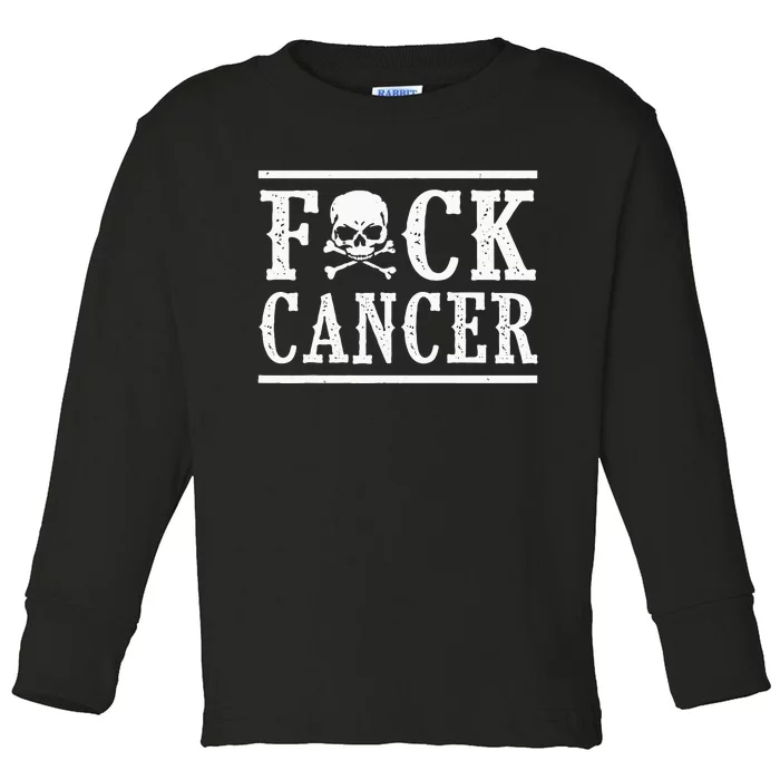 Fuck Cancer Skull And Crossbones Skeleton Breast Cancer Toddler Long Sleeve Shirt