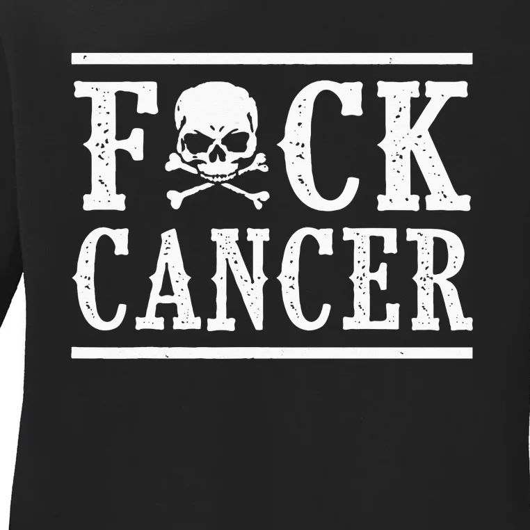 Fuck Cancer Skull And Crossbones Skeleton Breast Cancer Ladies Long Sleeve Shirt