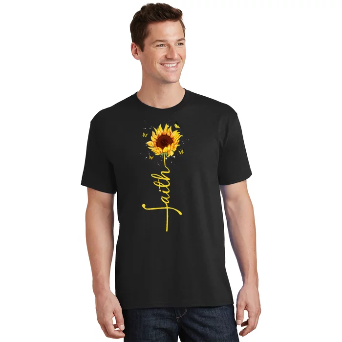 Faith Cross Sunflower Butterflies Flowers Christians Flora T-Shirt