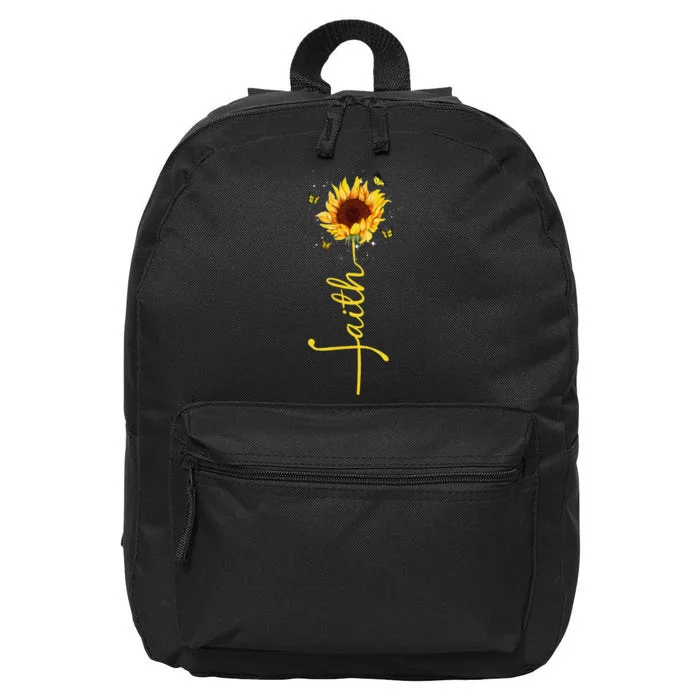 Faith Cross Sunflower Butterflies Flowers Christians Flora 16 in Basic Backpack