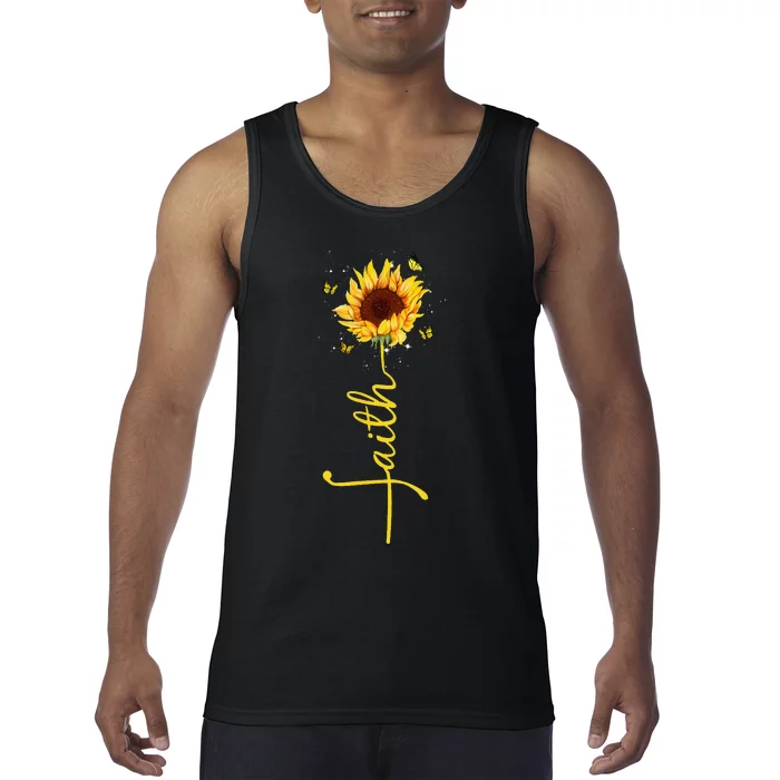 Faith Cross Sunflower Butterflies Flowers Christians Flora Tank Top